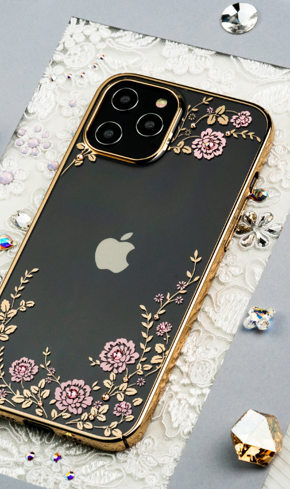 Чехол PQY Flora для iPhone 12 mini Золотой Kingxbar IP 12 5.4 чехол pqy butterfly для iphone 12 mini розовый золотой kingxbar ip 12 5 4