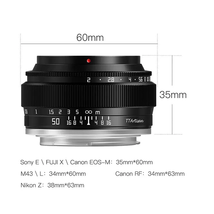 Объектив TTartisan 50mm F2 Full Frame Micro 4/3