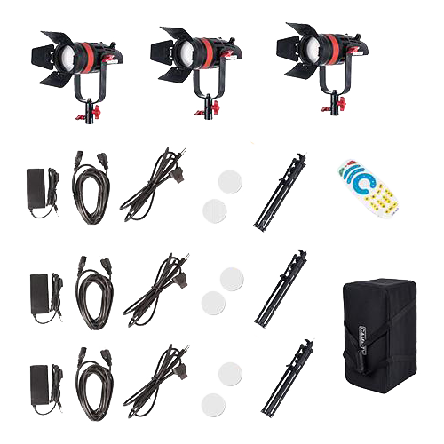 Комплект осветителей 3шт CAME-TV Boltzen Q-55S (3200-5600K) Fresnel Focusable + стойки Q-55S-3STD
