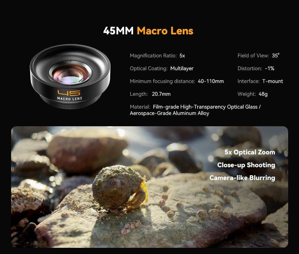 Объектив Fotorgear Pro II 45mm Macro для смартфона 10318 объектив 7artisans 60mm f2 8 macro e mount a112 e