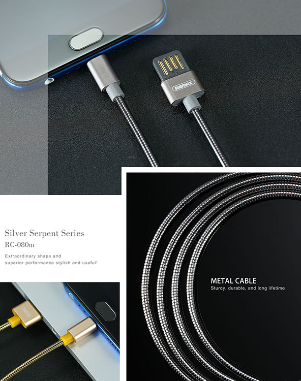 Кабель металлический Remax Silver Serpent USB - micro USB Розовое Золото - фото 6