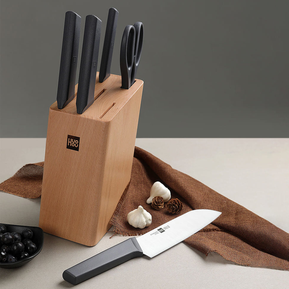 Набор ножей Xiaomi Huo Hou Fire Kitchen Steel Knife Set с подставкой (6 предметов) HU0057 - фото 1