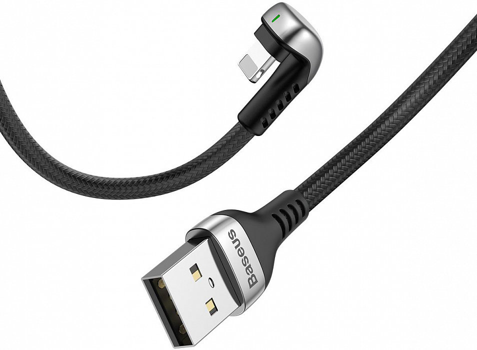 Кабель Baseus Green U-shaped USB - Lightning 2.4A 1м Чёрный CALUX-A01 - фото 1