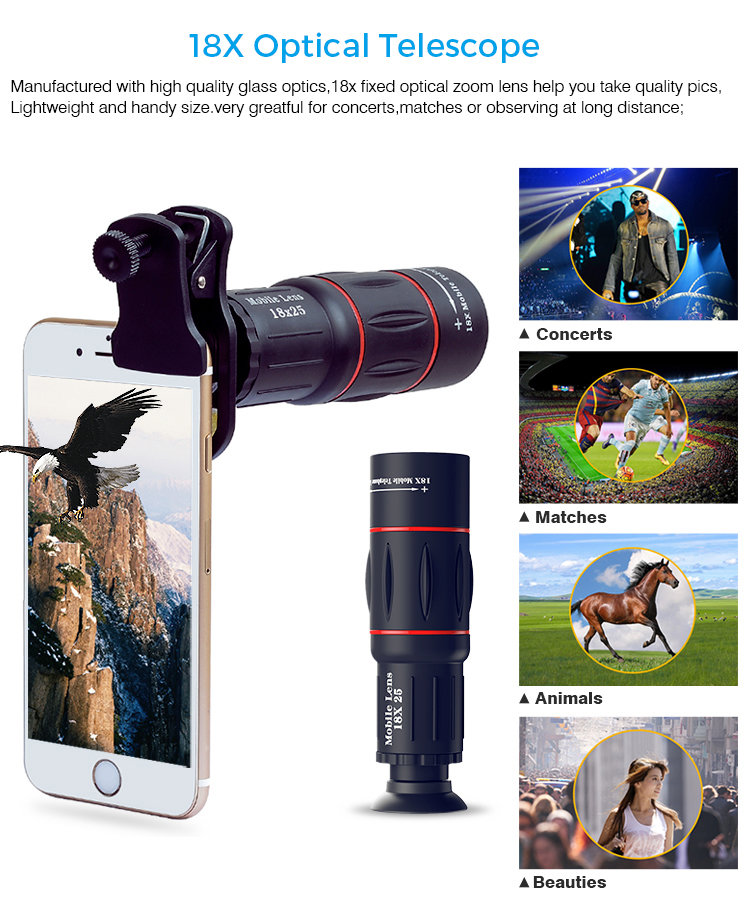 Комплект объективов Apexel 18x Telephoto 5-in-1 Kit для смартфона APL-T18XBZJ5 - фото 2