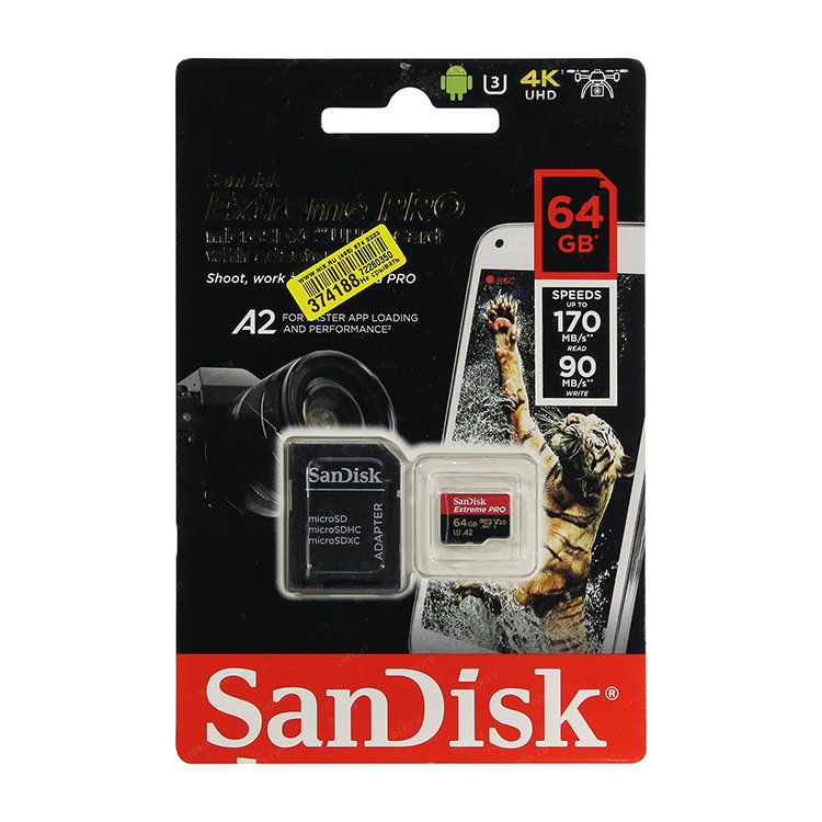 Карта памяти SanDisk Extreme Pro microSDXC 64Gb UHS-I U3 + SD Adapter SDSQXCY-064G-GN6MA - фото 3