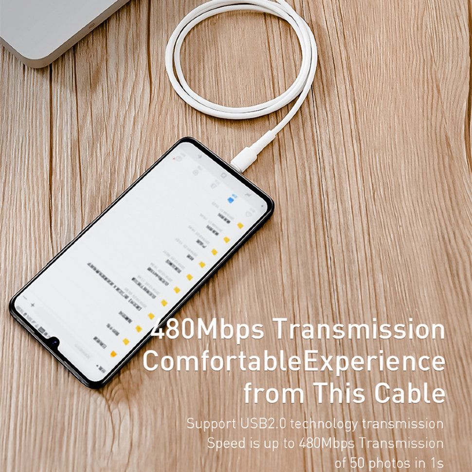 Кабель Baseus Mini (MicroUSB - USB) 4A 0.5м Белый CAMSW-C02 - фото 2