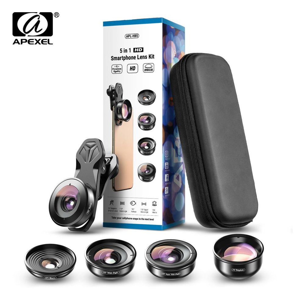 Комплект объективов Apexel 5-in-1 HB5 для смартфона APL-HB5 - фото 7