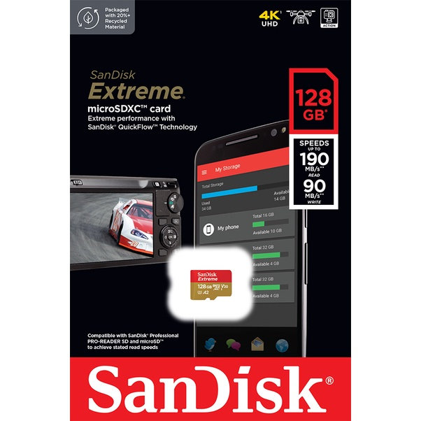 Карта памяти SanDisk Extreme microSDXC 128 ГБ Class 10 V30 A2 U3 SDSQXA1-128G-GN6MN