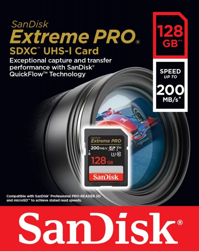 Карта памяти SanDisk Extreme Pro 128Gb SDXC UHS-I U3 V30 SDSDXXD-128G-GN4IN - фото 1