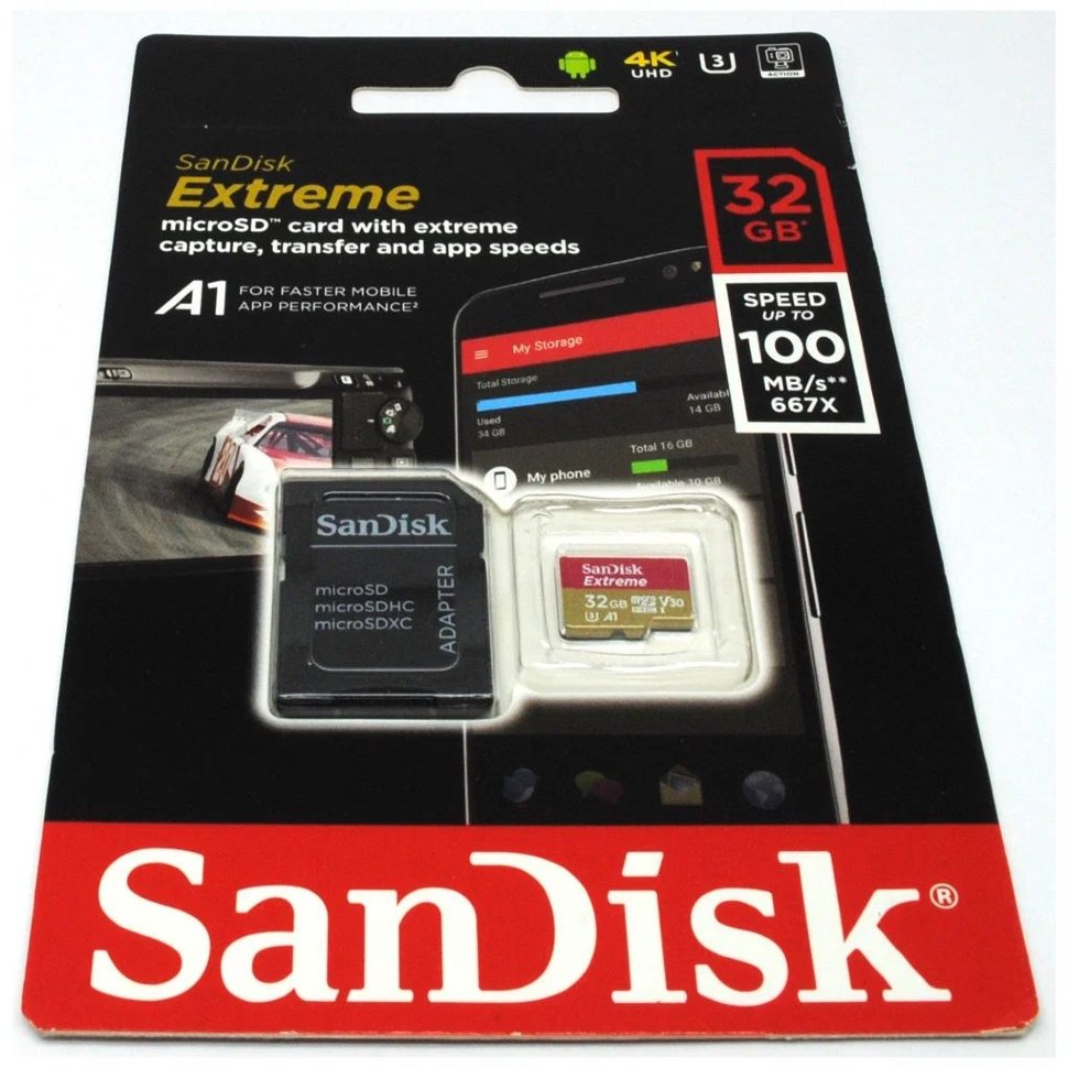 Карта памяти SanDisk Extreme PRO microSDXC 64Gb UHS-I U3 V30 A2 + ADP SDSQXCU-064G-GN6MA карта памяти hikvision microsdxc 64 гб uhs i class 1 u1 class 10 hs tf c1 64g