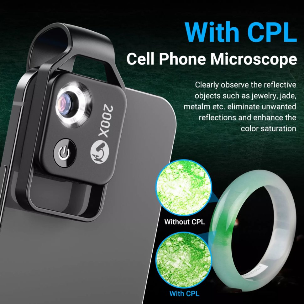Объектив микроскоп Apexel Mobile Microscope 200X для смартфона APL-MS002 - фото 3