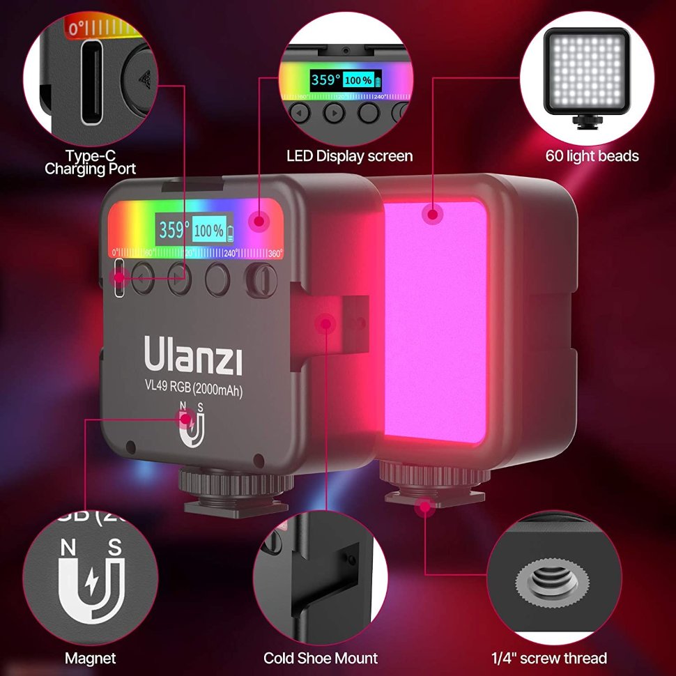 Осветитель Ulanzi VL49 RGB Чёрный 2287 электронный паяльник с регулируемой температурой
