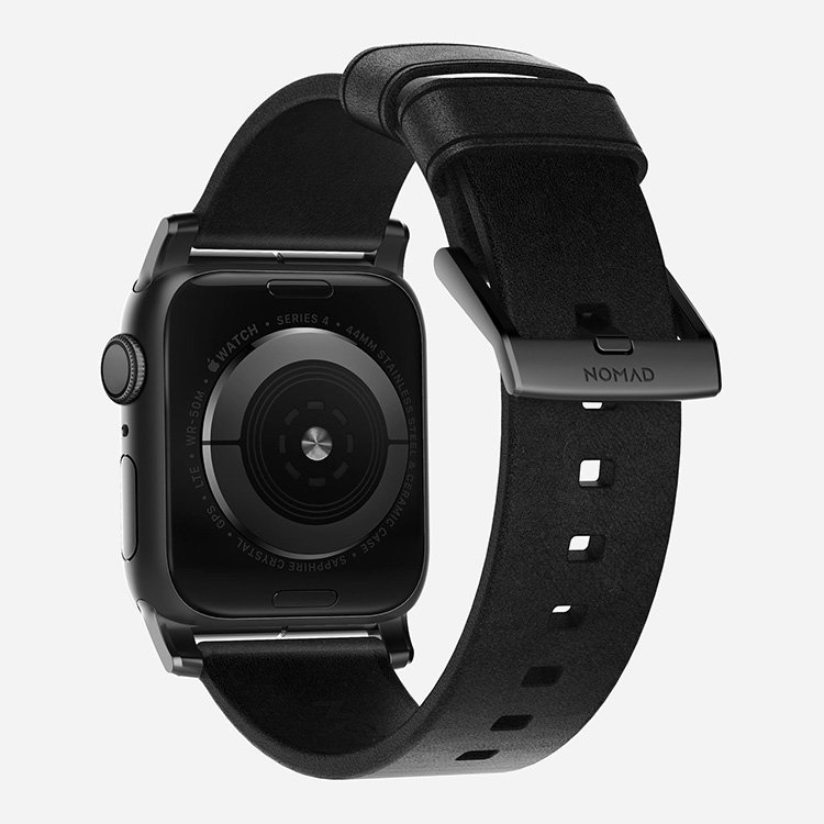 Ремешок кожаный Nomad Modern для Apple Watch 42/44 мм Чёрный с серебряной фурнитурой NM1A4RBM00