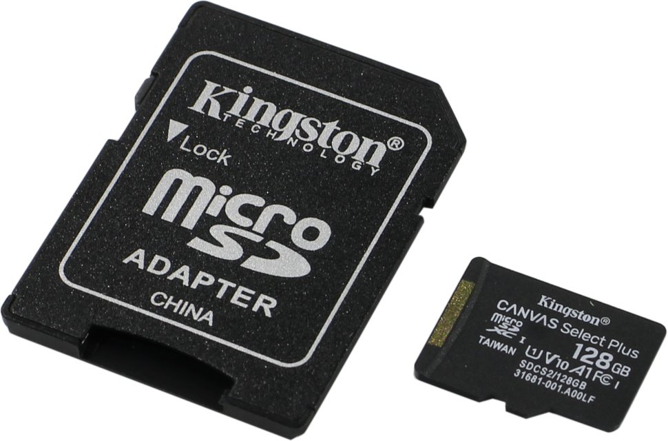 Карта памяти Kingston microSDXC 128Gb A1 V10 UHS-IU3 + SD адаптер SDCS2/128GB
