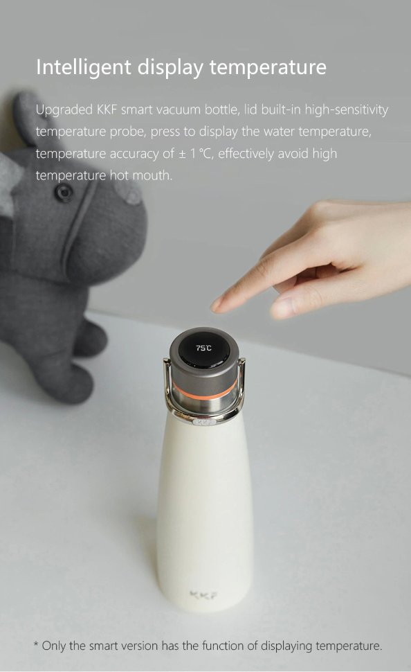 Термос Xiaomi KKF Smart Vacuum Bottle с OLED-дисплеем 475мл Серый S-U47WS-E - фото 8