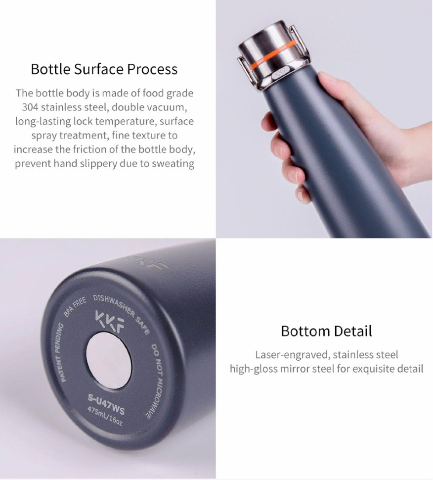 Термос Xiaomi KKF Smart Vacuum Bottle с OLED-дисплеем 475мл Серый S-U47WS-E - фото 4