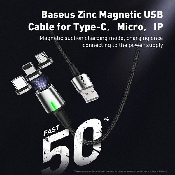 Кабель Baseus Zinc Magnetic Cable Kit (Lightning+Type-C+microUSB) 1м Чёрный TZCAXC-A01 - фото 2