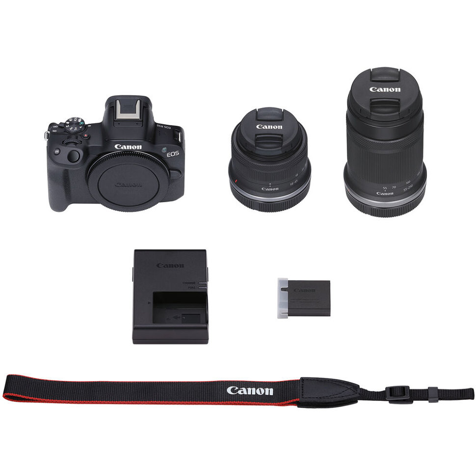 Беззеркальная камера Canon EOS R50 Kit (18-45 + 55-210) RF Чёрная EOS R50 KIT(RF 18-45 + 55-210) BLACK (A)
