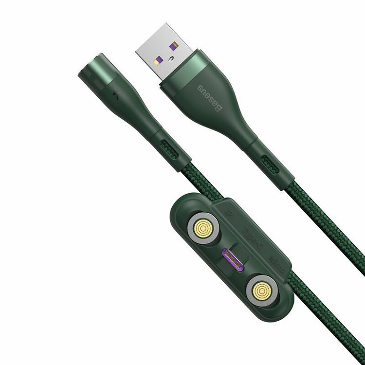 Кабель Baseus Zinc Magnetic USB - Micro USB+Lightning+Type-C 3А 1м Зеленый CA1T3-A06 - фото 2