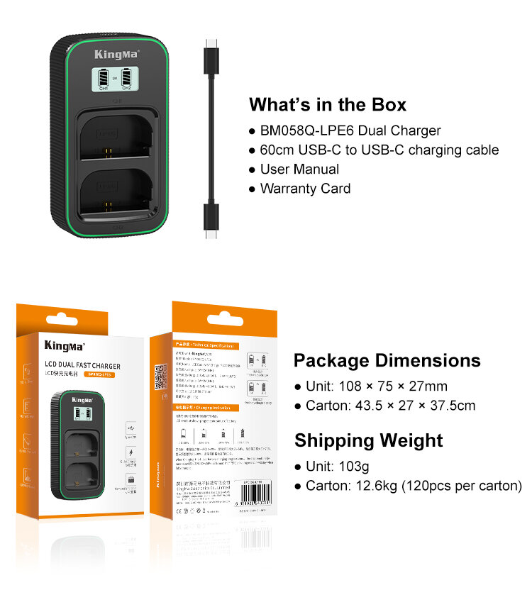 Зарядное устройство Kingma PD3.0 Dual Battery Charger для LP-E6/LP-E6N/LP-E6NH BM058Q-LPE6 - фото 9