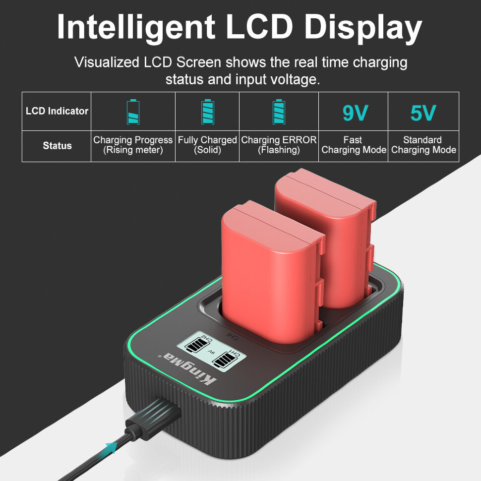 Зарядное устройство Kingma PD3.0 Dual Battery Charger для LP-E6/LP-E6N/LP-E6NH BM058Q-LPE6 - фото 5