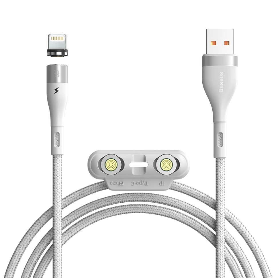 Кабель Baseus Zinc Magnetic USB - Micro USB+Lightning+Type-C 3А 1м Серый+Черный CA1T3-AG1 - фото 4