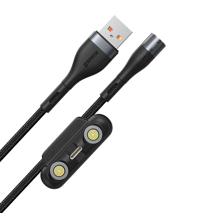 Кабель Baseus Zinc Magnetic USB - Micro USB+Lightning+Type-C 3А 1м Серый+Черный CA1T3-AG1 - фото 2