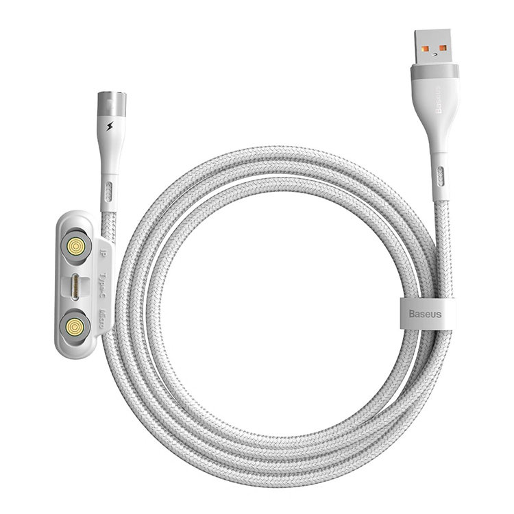 Кабель Baseus Zinc Magnetic USB - Micro USB+Lightning+Type-C 5А 1м Белый CA1T3-B02 - фото 1