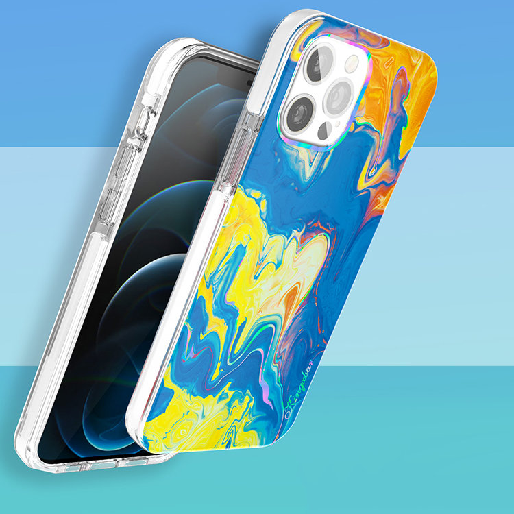 Чехол PQY Watercolour для iPhone 12 Pro Max Желтый и Синий Kingxbar IP 12/12 Pro Max   Watercolour Series-Yel основы dls
