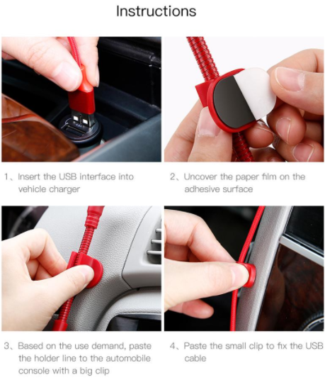 Кабель-держатель Baseus Car Mount USB Cable Lightning to USB Красный CALOX-09 - фото 3