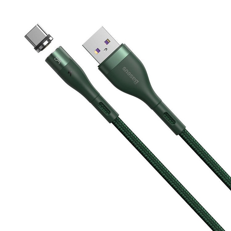 Кабель Baseus Zinc Magnetic USB - Type-C 3A 1м Зеленый CATXC-M06 usb кабель borofone bx39 benificial type c 1м 3 0 a нейлоновая оплетка черно белый