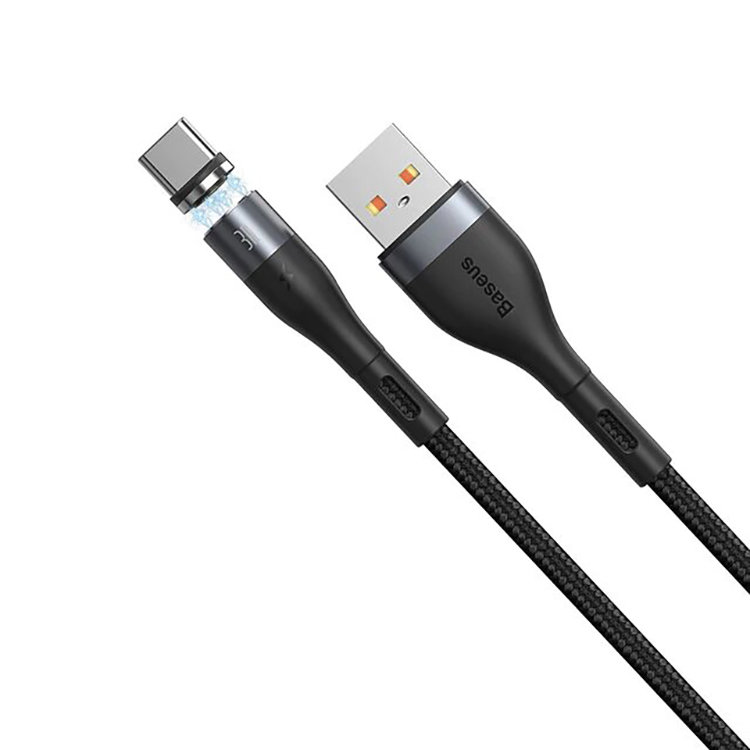 Кабель Baseus Zinc Magnetic USB - Type-C 3A 1м Серый+Черный CATXC-MG1 - фото 1