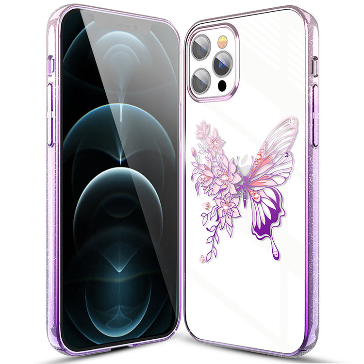 Чехол PQY Butterfly для iPhone 12/12 Pro Розовый/Фиолетовый Kingxbar  IP 12/12 Pro Butterfly Series-Pink&Purpl for iphone 13 magsafe metal holder frosted translucent phone case pink