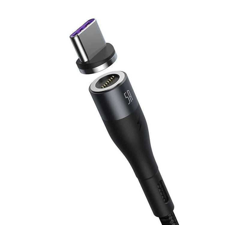 Кабель Baseus Zinc Magnetic USB - Type-C 5A 1м Серый+Черный CATXC-NG1 - фото 2