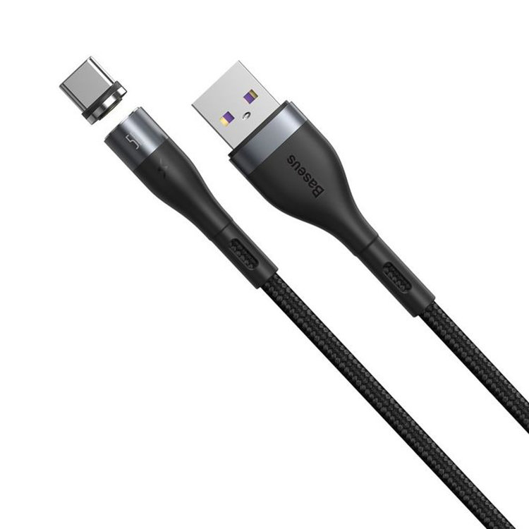 Кабель Baseus Zinc Magnetic USB - Type-C 5A 1м Серый+Черный CATXC-NG1 - фото 1