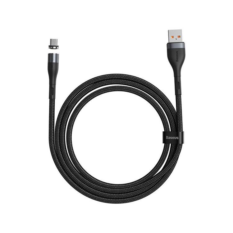Кабель Baseus Zinc Magnetic USB - Micro USB 2.1A 1м Серый+Черный CAMXC-KG1 - фото 1