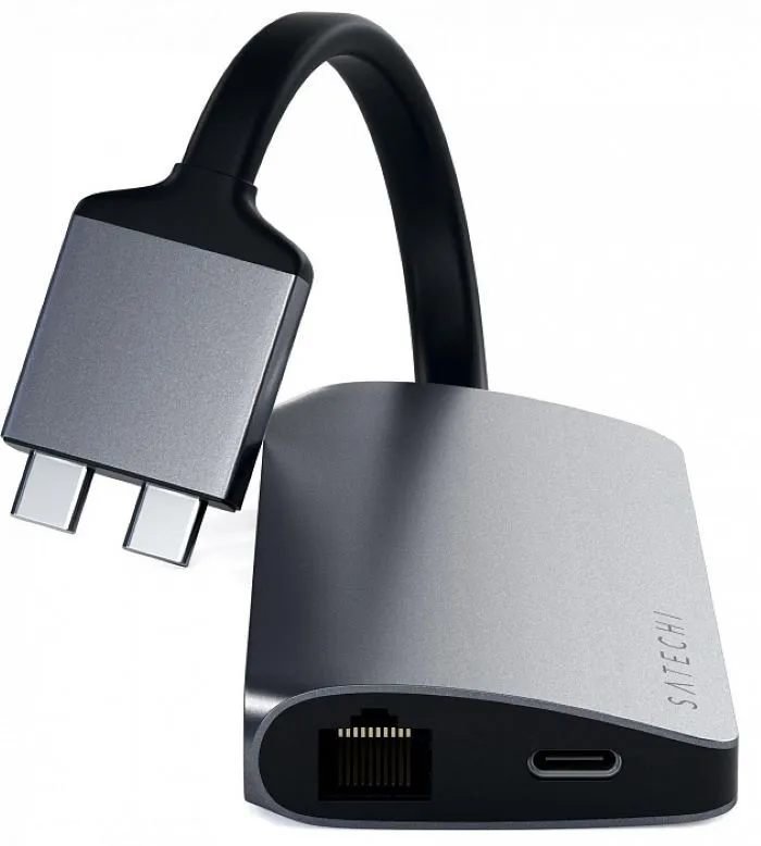 Хаб Satechi Type-C Dual Multimedia Adapter для Macbook Серый ST-TCDMMAM - фото 3