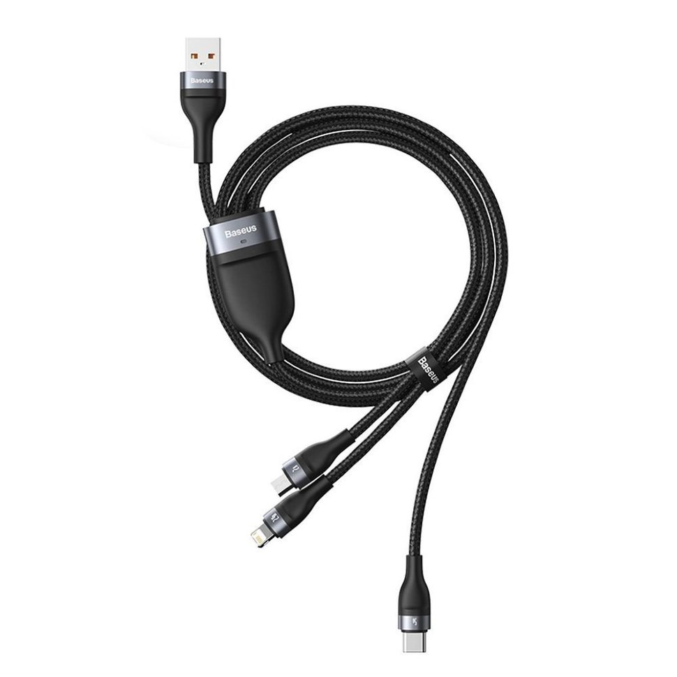Кабель Baseus Flash One-for-three micro USB+Lightning+Type-C 5A 1.2м Черно-Серый CA1T3-G1 - фото 8