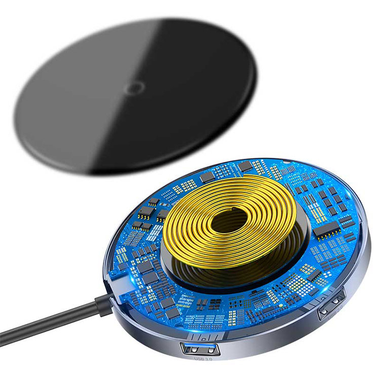 Хаб с беспроводной зарядкой Baseus Circular Mirror (USB х4 + Type-C PD) Серый WXJMY-0G - фото 5