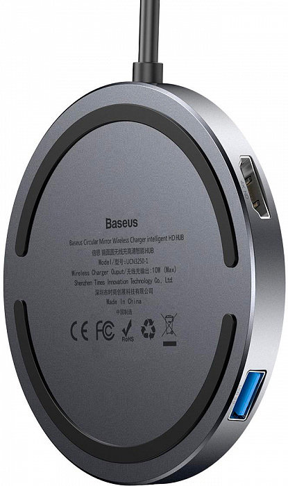 Хаб Baseus Circular Mirror (USB х4 + Type-C PD) Серый WXJMY-A0G - фото 2