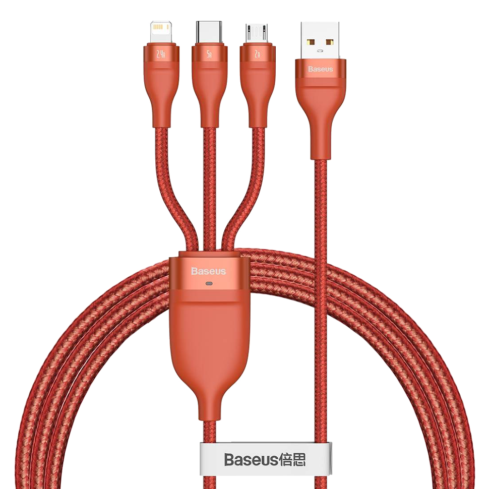 Кабель Baseus Flash One-for-three micro USB+Lightning+Type-C 5A 1.2м Оранжевый 