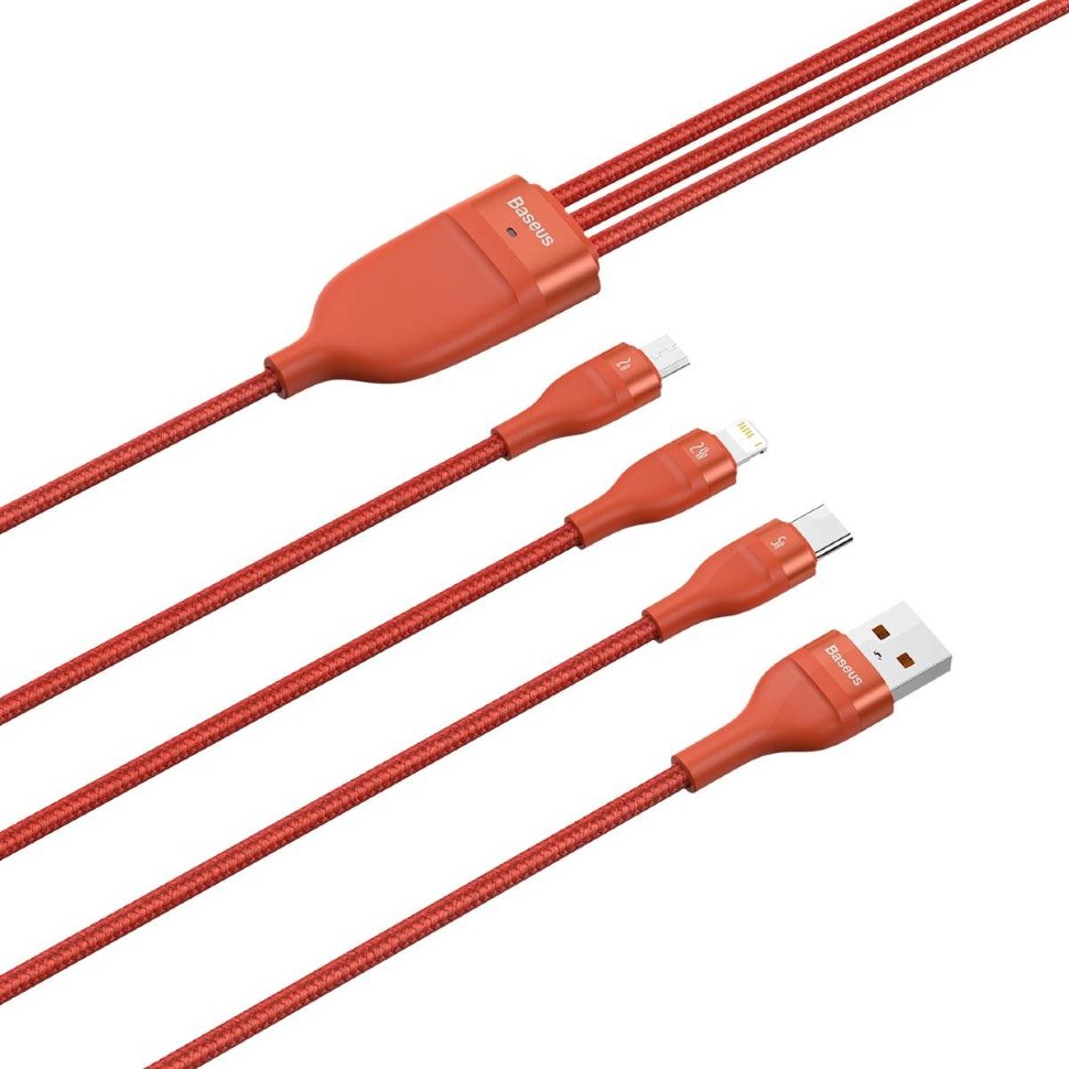 Кабель Baseus Flash One-for-three micro USB+Lightning+Type-C 5A 1.2м Оранжевый CA1T3-07 - фото 8