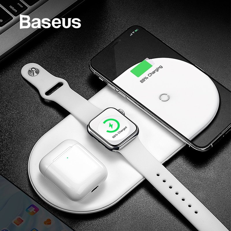 Беспроводная зарядка Baseus Smart 3in1 Phone+Watch+Pods (18W MAX) Белая WX3IN1-02, WX3IN1-C02 - фото 4