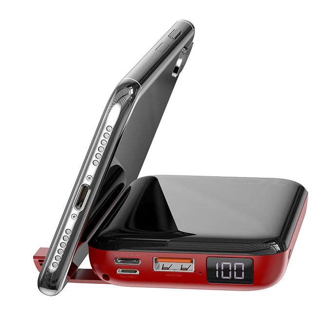Внешний аккумулятор с беспроводной зарядкой Baseus Mini S Bracket 10W 10000mAh 18W Черный+красный PPXFF10W-19 - фото 1