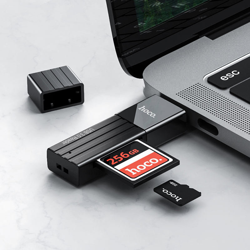 Картридер HOCO HB20 Mindful USB 3.0 SD/microSD Чёрный - фото 1