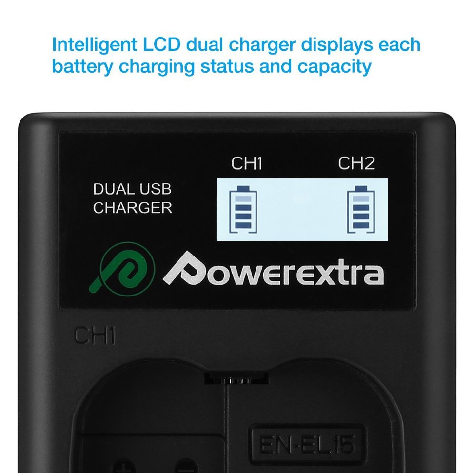 2 аккумулятора + зарядное устройство Powerextra EN-EL15 CO-7134 - фото 6