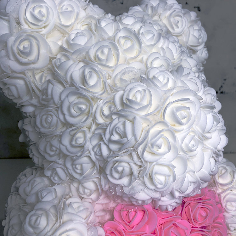 Мишка из роз с розовым сердцем 40 см Белый - фото 4