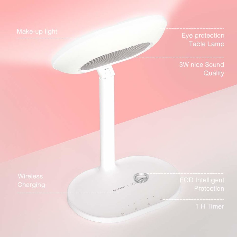 Лампа-зеркало Momax Q.LED с беспроводной зарядкой и акустикой Белое QL3EUW - фото 7