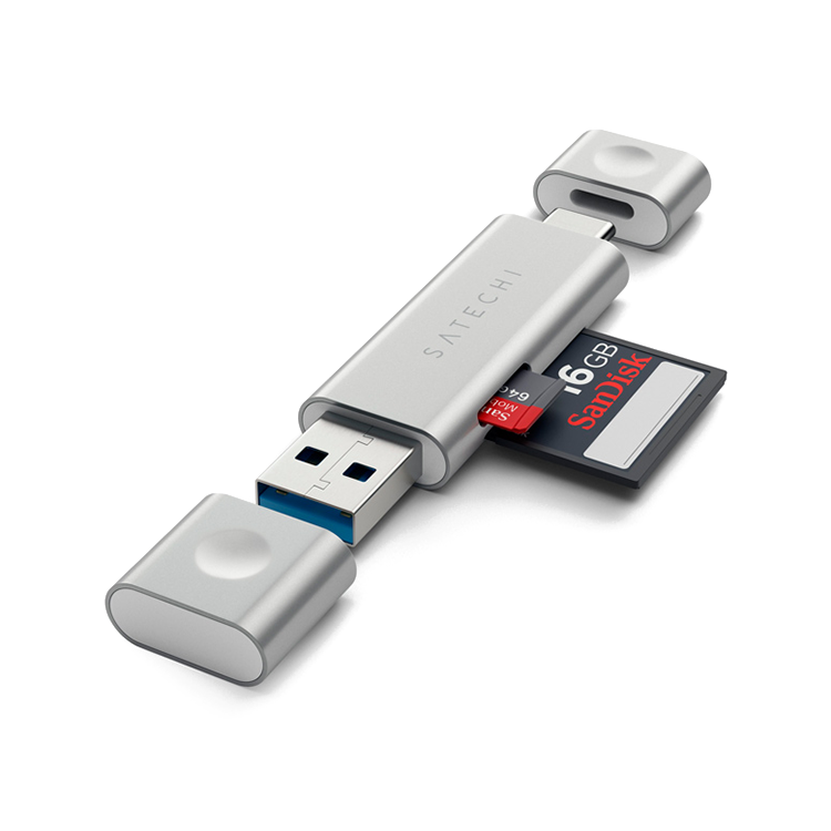 Кардридер Satechi Aluminum Type-C/USB 3.0 -Micro/SD Серебро ST-TCCRAS - фото 1