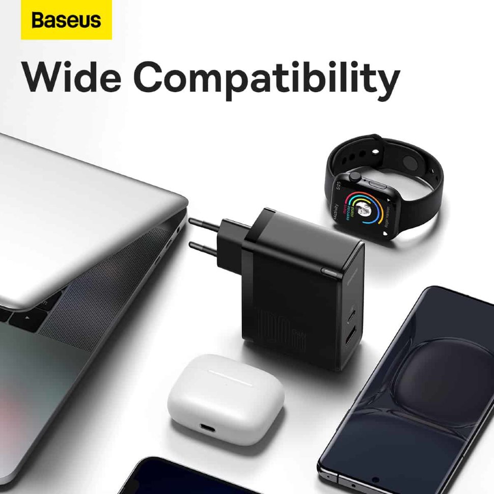 Сетевой адаптер Baseus GaN5 Pro C+U 100W Чёрный (+ кабель Type-C 1м) CCGP090201